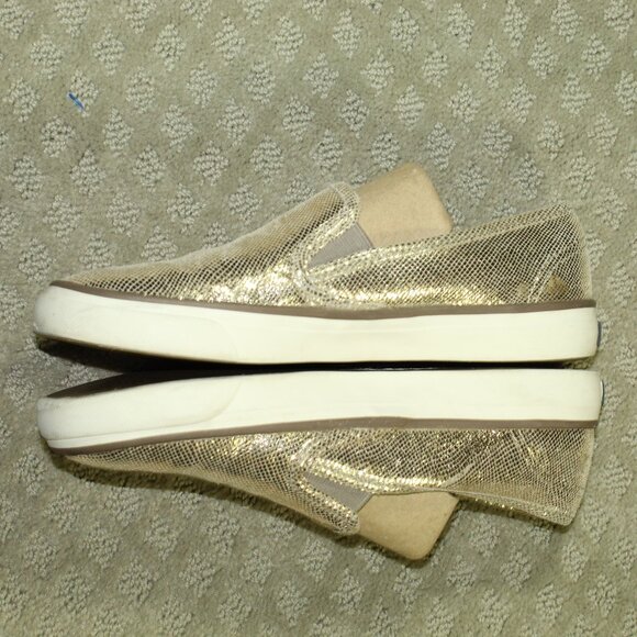 Sperry Women's 7.5M Gold Snakeskin Patterned Leather Upper Slip On Sneakers - Picture 3 of 6